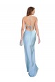 Sleeveless Light Sky Blue Criss Cross Open Back Sheath Cowl Neck Formal Evening Dress