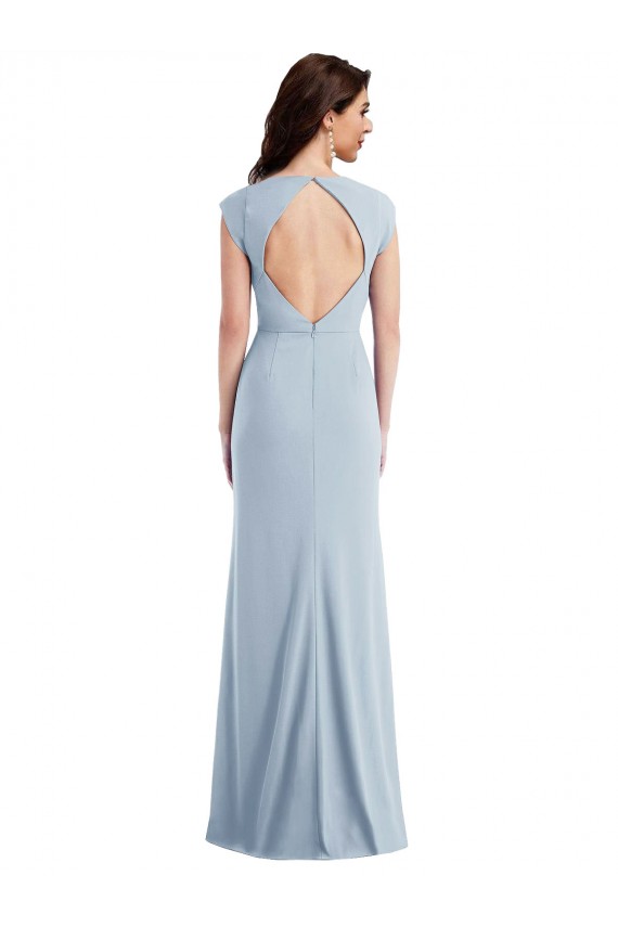 Cap Sleeves Light Sky Blue Open Back Trumpet Formal Evening Dress