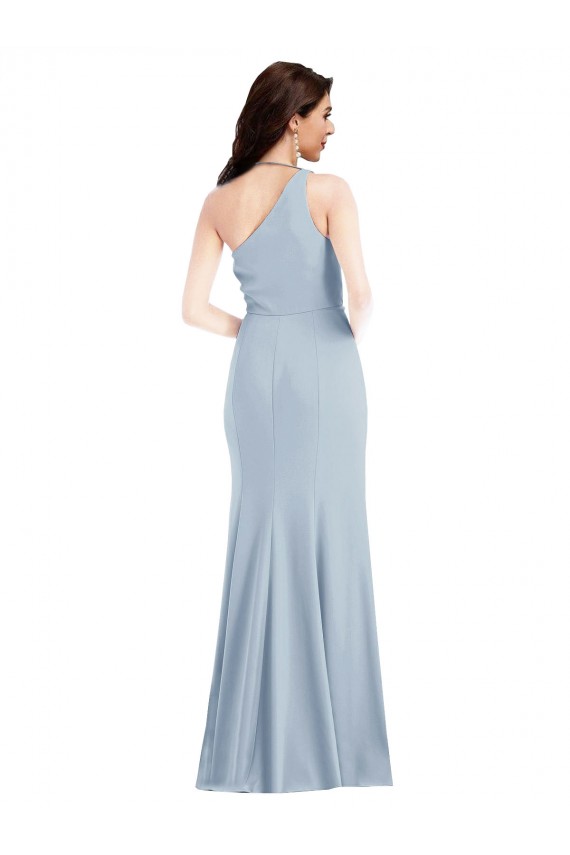 Sleeveless Light Sky Blue Trumpet One Shoulder Formal Dress