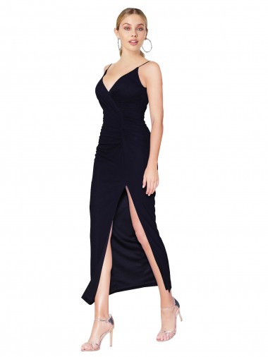 Sleeveless Dark Navy V-Back Mermaid Soft Chiffon V-Neck Formal Evening Dress UK Factory