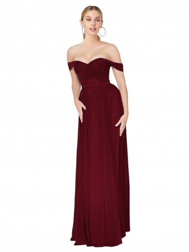 Sleeveless Burgundy Mermaid Off the Shoulder Formal Dress UK Factory