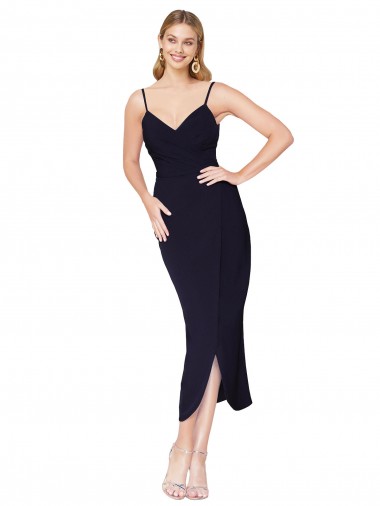 Sleeveless Dark Navy V-Back Mermaid Spaghetti Straps Formal Dress UK Factory