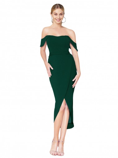 Sleeveless Midnight Green Mermaid Off the Shoulder High Low Evening Dress UK Factory