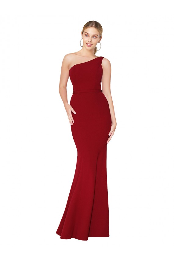 Sleeveless Burgundy Mermaid One Shoulder Formal Evening Dress