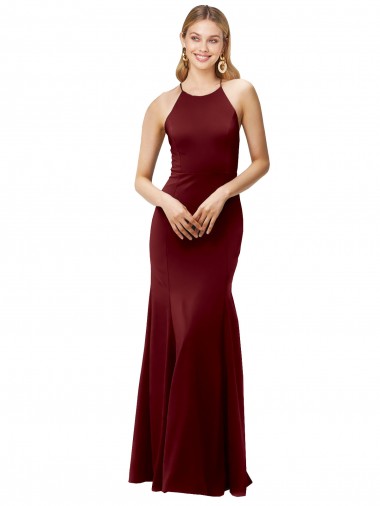 Sleeveless Burgundy Gold Criss Cross Back Mermaid Halter Neck Formal Evening Dress UK Factory