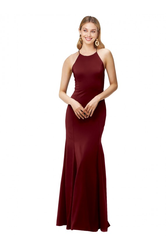 Sleeveless Burgundy Gold Criss Cross Back Mermaid Halter Neck Formal Evening Dress