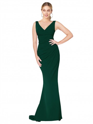 Sleeveless Midnight Green Mermaid V-Neck Formal Evening Dress UK Factory