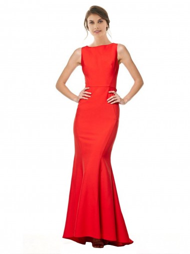 Sleeveless Red Open Back Mermaid Halter Neck Evening Dress UK Factory