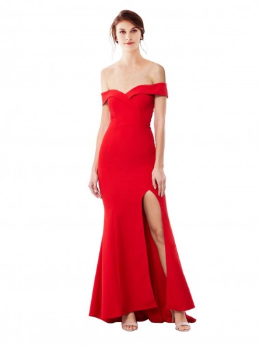 Sleeveless Red Mermaid Off the Shoulder Formal Evening Dress UK Factory