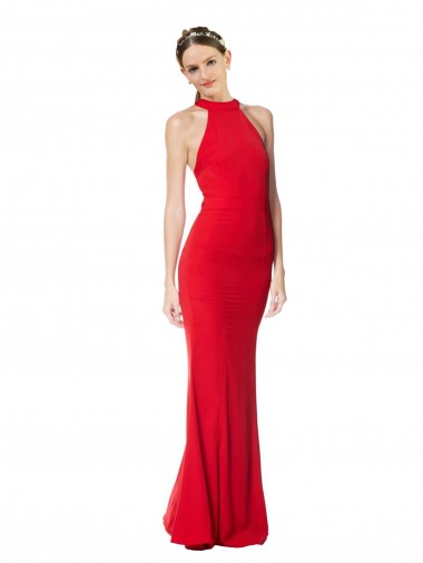 Sleeveless Red Mermaid Halter Neck Evening Dress UK Factory