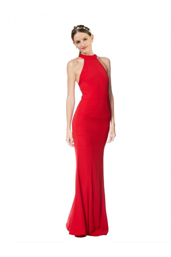 Sleeveless Red Mermaid Halter Neck Evening Dress