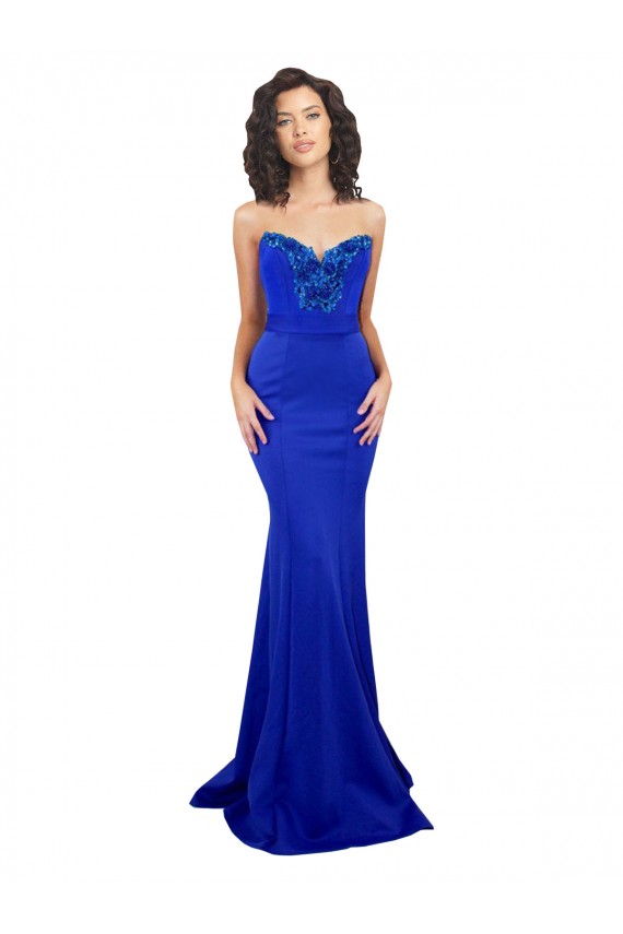 Sleeveless Royal Blue Low Back Mermaid Sweetheart Formal Evening Dress