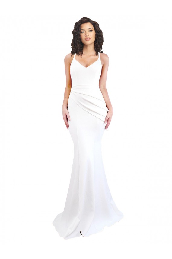 Sleeveless White Low Back Mermaid Spaghetti Straps Black Tie Evening Dress