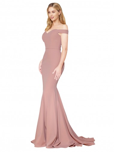 Sleeveless Dusty Pink Mermaid Off the Shoulder Formal Evening Dress UK Factory