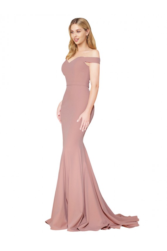 Sleeveless Dusty Pink Mermaid Off the Shoulder Formal Evening Dress