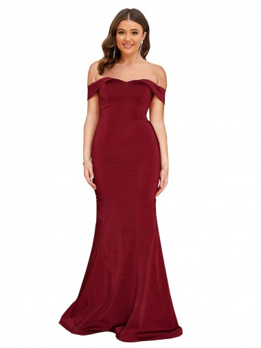 Sleeveless Burgundy Mermaid Off the Shoulder Formal Plus Size Evening Dress UK Factory