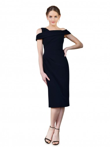 Sleeveless Dark Navy Mermaid Stretch Crepe Off the Shoulder Formal Evening Gown UK Factory