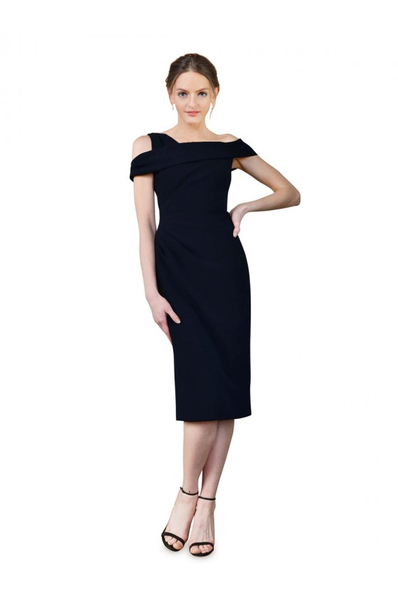 Sleeveless Dark Navy Mermaid Stretch Crepe Off the Shoulder Formal Evening Gown