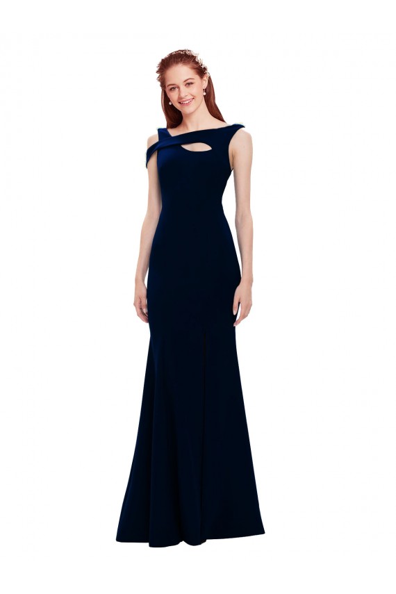 Sleeveless Dark Navy Mermaid Off the Shoulder Formal Evening Dress