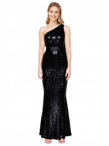 Sleeveless Black Mermaid One Shoulder Formal Evening Dress UK Factory