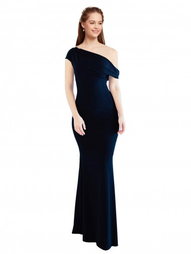 Sleeveless Dark Navy Mermaid One Shoulder Formal Evening Dress UK Factory