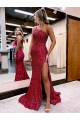 Sleeveless Burgundy Mermaid One Shoulder Evening Dress