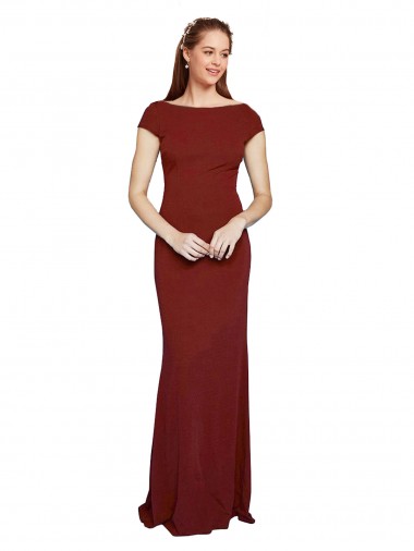 Cap Sleeves Burgundy Keyhole Back Mermaid Round Neck Formal Evening Dress UK Factory