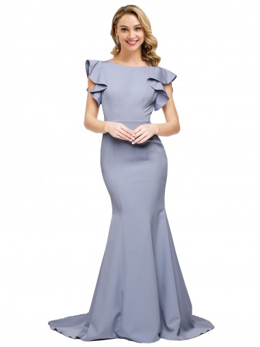 Sleeveless Smoke Blue V-Back Mermaid Round Neck Formal Evening Dress UK Factory