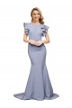 Sleeveless Smoke Blue V-Back Mermaid Round Neck Formal Evening Dress