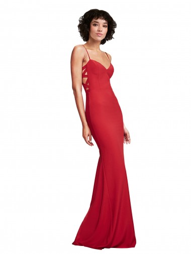 Sleeveless Red Mermaid Spaghetti Straps Evening Dress UK Factory