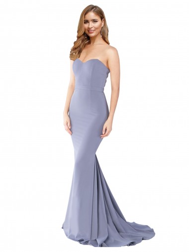 Sleeveless Smoke Blue Low Back Mermaid Sweetheart Formal Evening Dress UK Factory