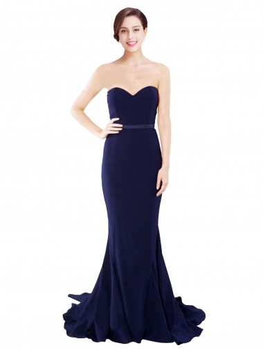 Sleeveless Dark Navy Low Back Mermaid Sweetheart Semi Formal Evening Dress UK Factory