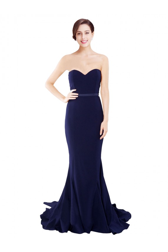 Sleeveless Dark Navy Low Back Mermaid Sweetheart Semi Formal Evening Dress