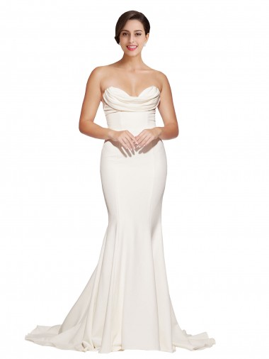 Sleeveless Ivory Low Back Mermaid Cowl Neck Formal Evening Dress UK Factory