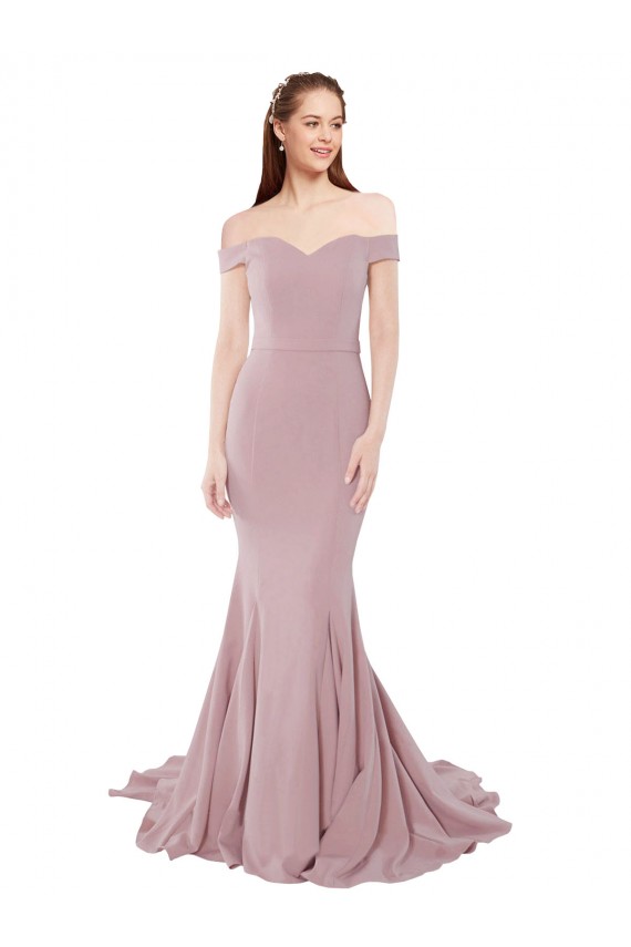 Sleeveless Dusty Pink Mermaid Off the Shoulder Evening Dress