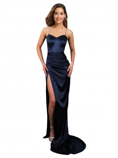 Sleeveless Dark Navy Mermaid Stretch Satin Sweetheart Formal Evening Dress UK Factory