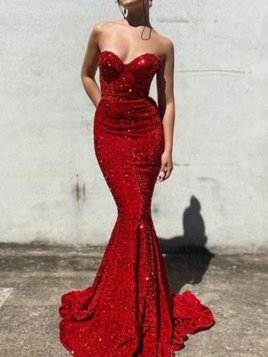 Sleeveless Burgundy Mermaid Sweetheart Evening Dress UK Factory