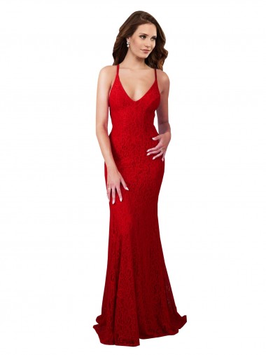 Sleeveless Red Low Back Mermaid V-Neck Formal Dress UK Factory