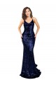 Sleeveless Dark Navy Low Back Mermaid V-Neck Formal Evening Dress