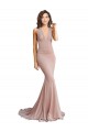 Sleeveless Dusty Pink Low Back Mermaid V-Neck Formal Evening Dress