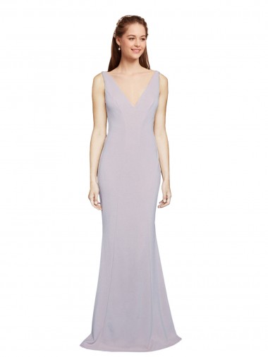 Sleeveless Arctic Lilac Keyhole Back Mermaid V-Neck Formal Evening Dress UK Factory