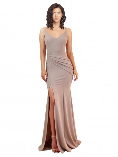 Sleeveless Dusty Pink Low Back Mermaid V-Neck Black Tie Evening Dress UK Factory