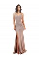 Sleeveless Dusty Pink Low Back Mermaid V-Neck Black Tie Evening Dress