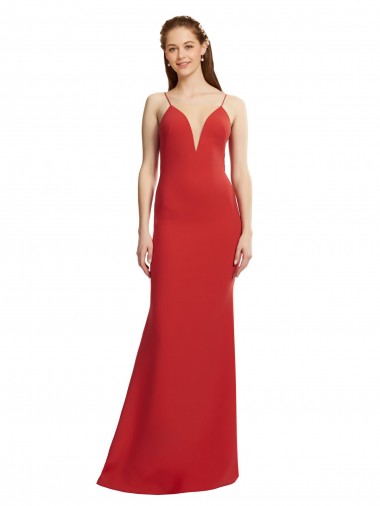 Sleeveless Red Open Back Mermaid Spaghetti Straps Formal Evening Dress UK Factory