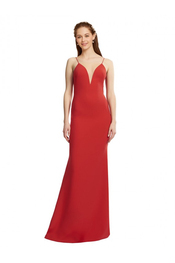 Sleeveless Red Open Back Mermaid Spaghetti Straps Formal Evening Dress