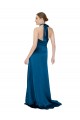 Sleeveless Peacock Blue Open Back A-Line Halter Neck Formal Evening Dress