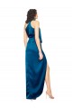 Sleeveless Peacock Blue Sheath Halter Neck Formal Evening Dress