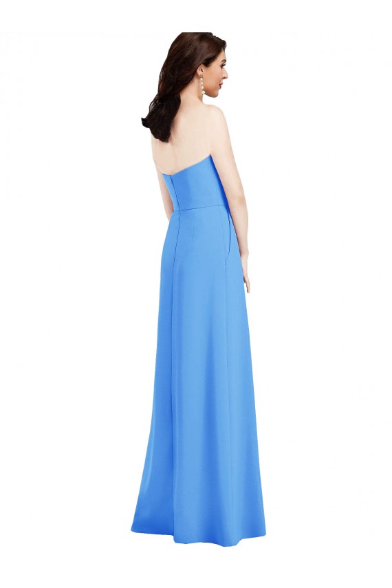 Sleeveless Peacock Blue Low Back Trumpet Strapless Semi Formal Evening Dress