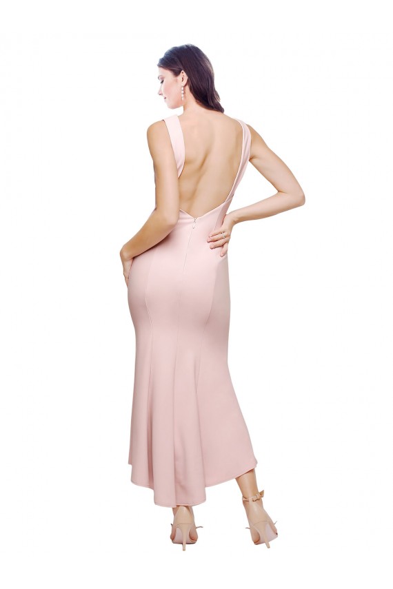 Sleeveless Pink Low Back Sheath High Neck High Low Evening Dress