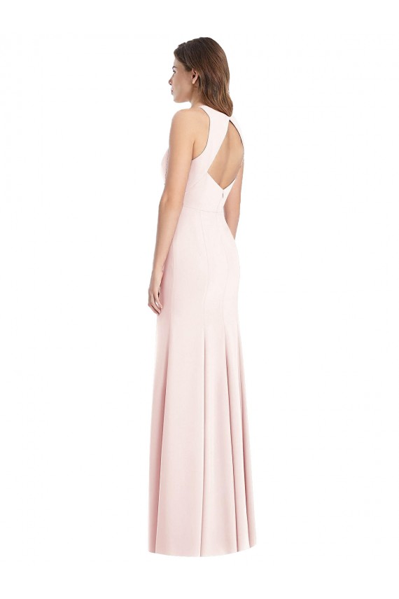 Sleeveless Pink Open Back Trumpet Bateau Neck Semi Formal Evening Dress